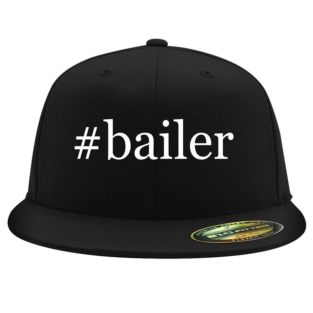 #Bailer - Embroidered Adjustable Fit Structured Flat Bill Fitted Hat | Trendy Baseball Cap for Men and Women | Modern Cap in Snapback Closure | Black | Large/X-Large
