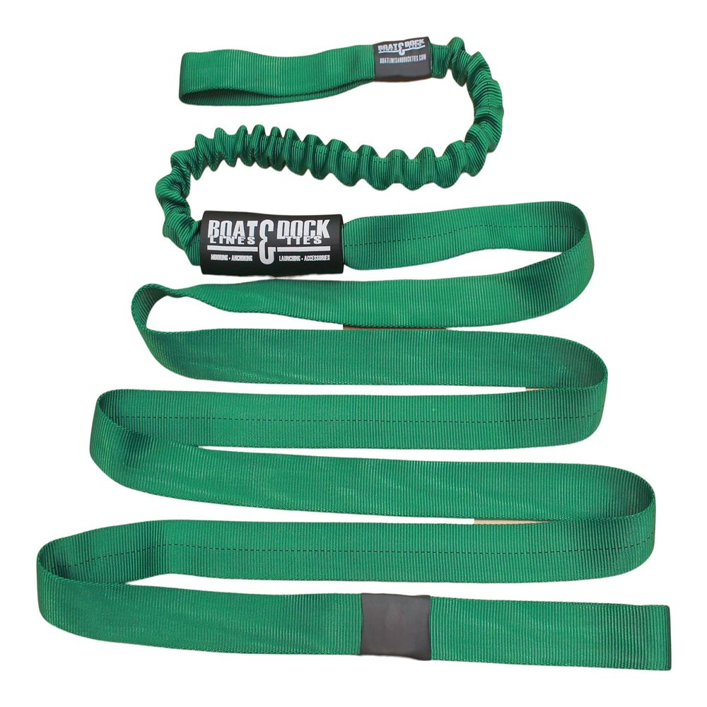 Boat Lines & Dock Ties Sand Anchor Tie Off Strap with Bungee - Made in USA (Green, 15 Feet)
