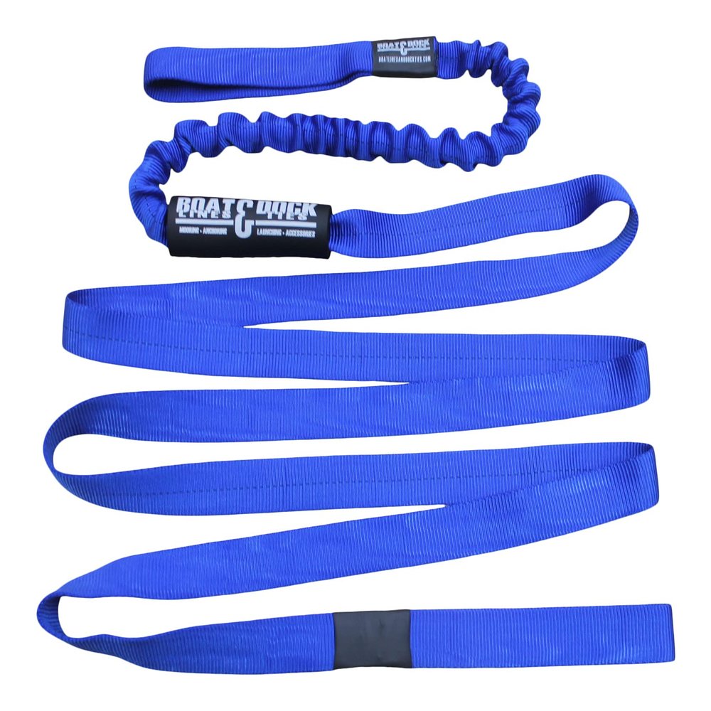 Boat Lines & Dock Ties Sand Anchor Tie Off Strap with Bungee - Made in USA (Blue, 15 Feet)