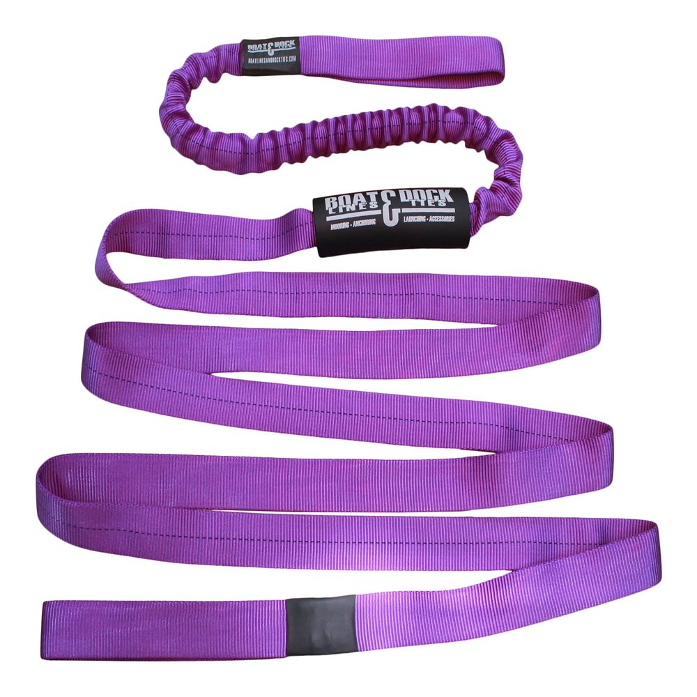 Boat Lines & Dock Ties Sand Anchor Tie Off Strap with Bungee - Made in USA (Purple, 10 Feet)