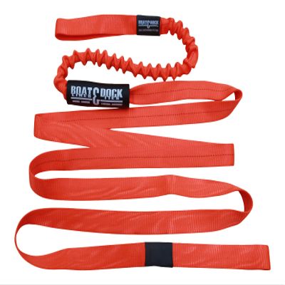 Boat Lines & Dock Ties Sand Anchor Tie Off Strap with Bungee - Made in USA (Orange, 10 Feet)