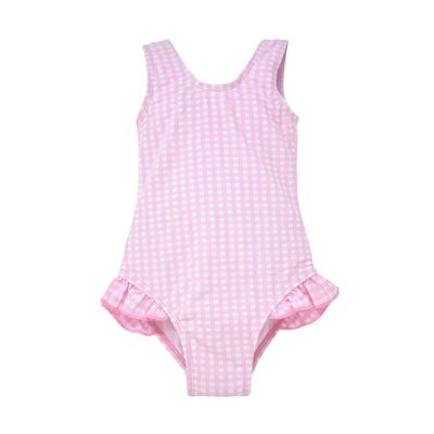Flap Happy baby girls Upf 50+ Delaney Hip Ruffle One Piece Swimsuit, Pink Gingham Seersucker, 12 Months US