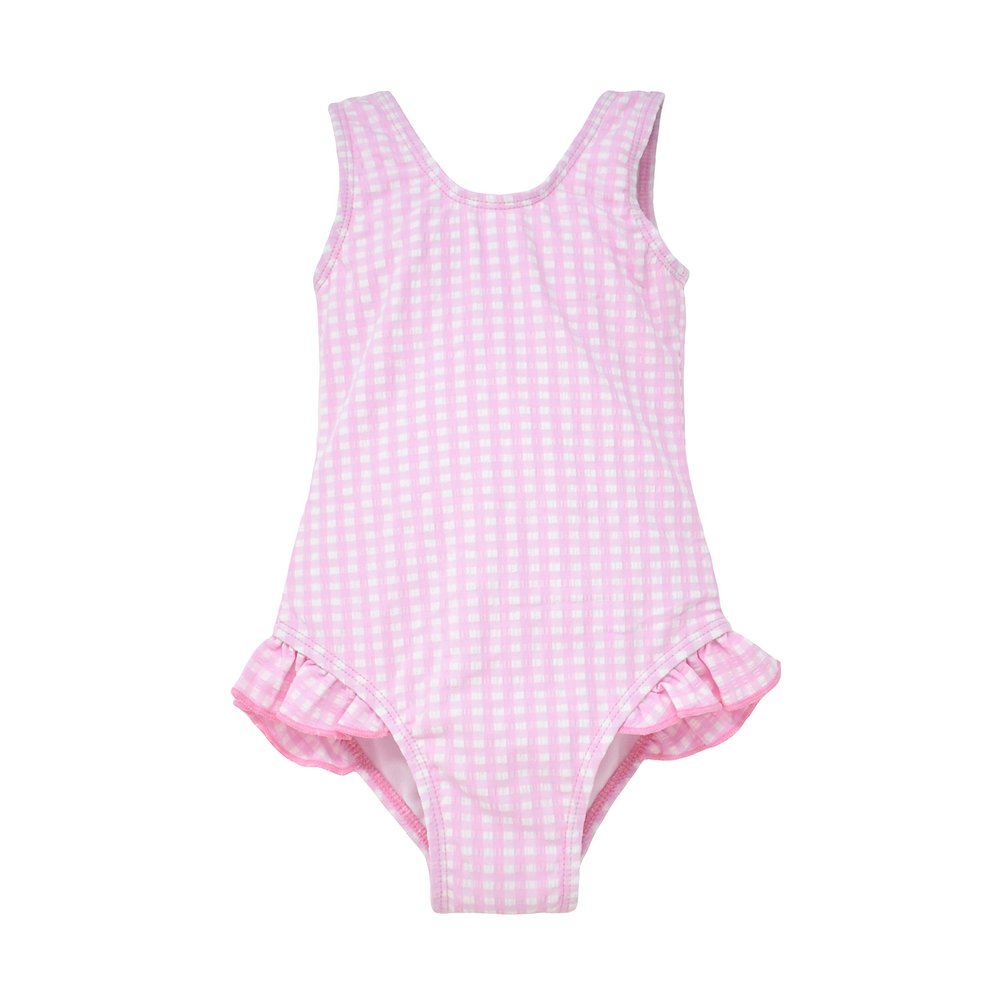 Flap Happy baby girls Upf 50+ Delaney Hip Ruffle One Piece Swimsuit, Pink Gingham Seersucker, 12 Months US