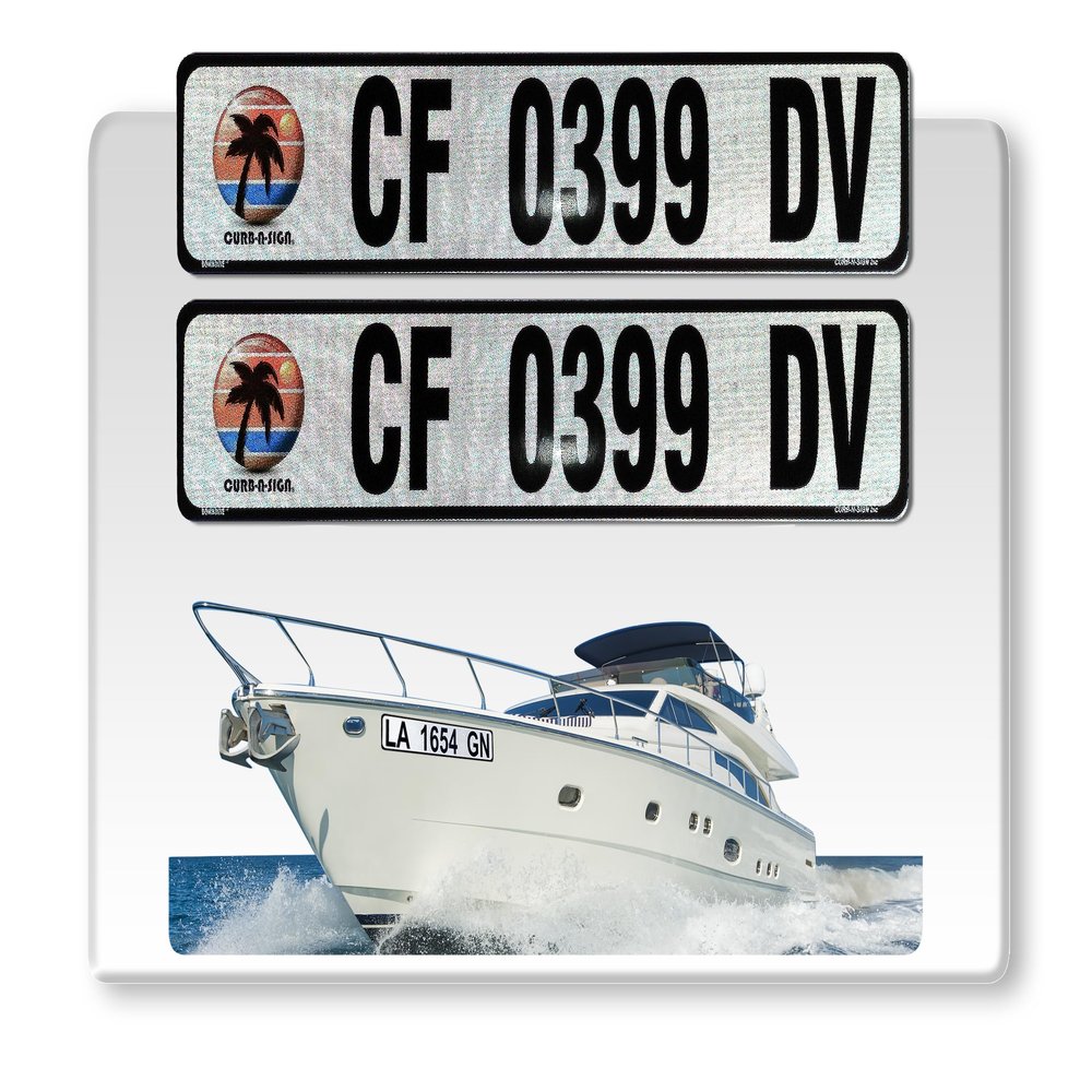 Curb-N-Sign Super Reflective BowBrite Custom Boat Registration Numbers and Letters, Pack of 1 (2pcs) Custom Boat Lettering, Highly Reflective Vinyl Decal Boat Decal Stickers (Your Custom Image)