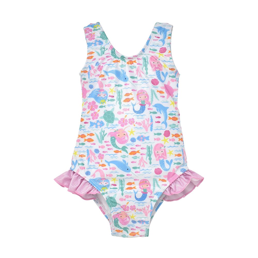 Flap Happy baby girls Upf 50+ Delaney Hip Ruffle One Piece Swimsuit, Fantasea Mermaid, 12 Months US