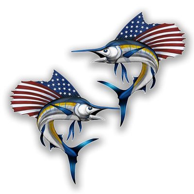 215 Decals, Graphics, Skins & Stickers Pair USA American Flag Marlin Fish Sticker Patriotic Left Right Fishing Boat Car Vehicle Window Bumper Decal
