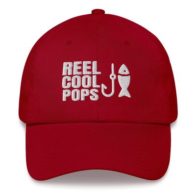 CreativeTees4You Reel Cool Pops Fishing Fisherman Gift Embroidered Dad Hat Adjustable Cotton Cap Cranberry