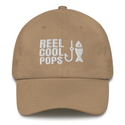 CreativeTees4You Reel Cool Pops Fishing Fisherman Gift Embroidered Dad Hat Adjustable Cotton Cap Khaki