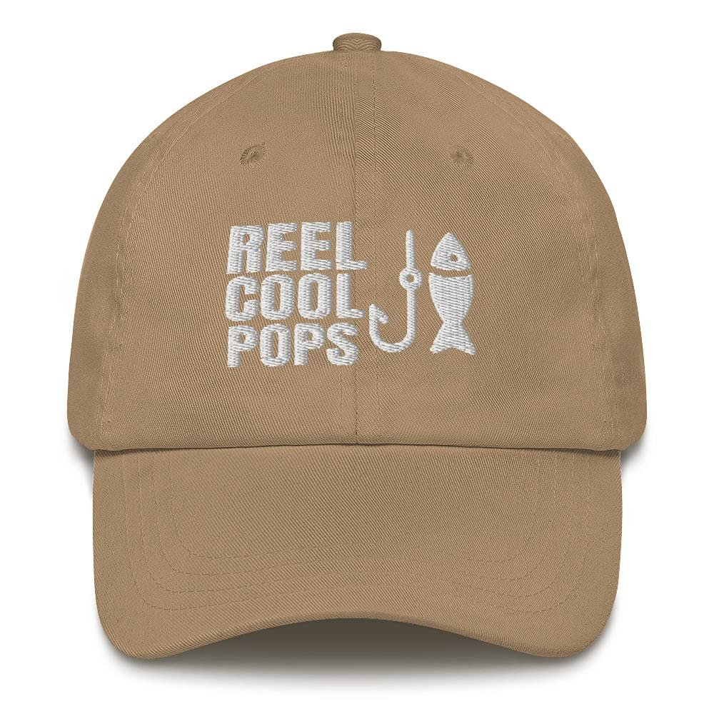 CreativeTees4You Reel Cool Pops Fishing Fisherman Gift Embroidered Dad Hat Adjustable Cotton Cap Khaki