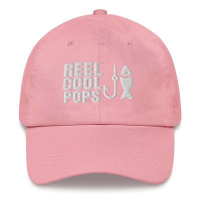 CreativeTees4You Reel Cool Pops Fishing Fisherman Gift Embroidered Dad Hat Adjustable Cotton Cap Pink