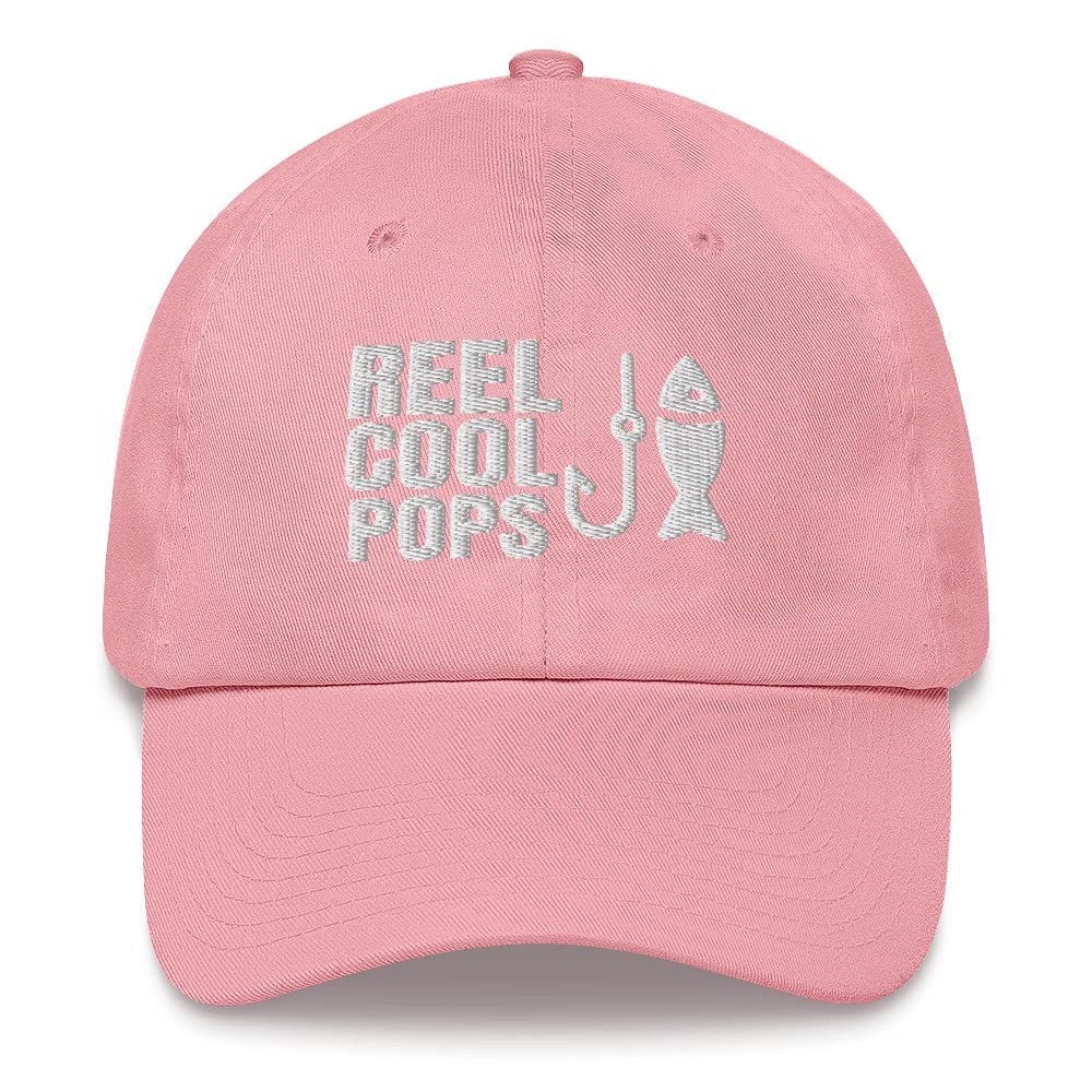 CreativeTees4You Reel Cool Pops Fishing Fisherman Gift Embroidered Dad Hat Adjustable Cotton Cap Pink