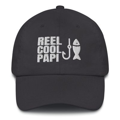 Reel Cool Papi Funny Fishing Fisherman Embroidered Dad Hat Adjustable Cotton Cap Dark Grey