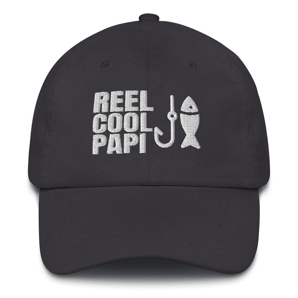 Reel Cool Papi Funny Fishing Fisherman Embroidered Dad Hat Adjustable Cotton Cap Dark Grey
