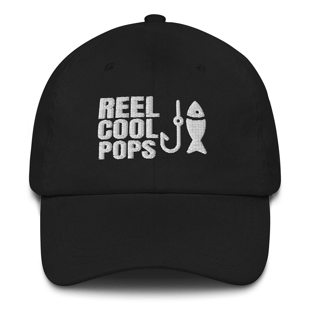 CreativeTees4You Reel Cool Pops Fishing Fisherman Gift Embroidered Dad Hat Adjustable Cotton Cap Black