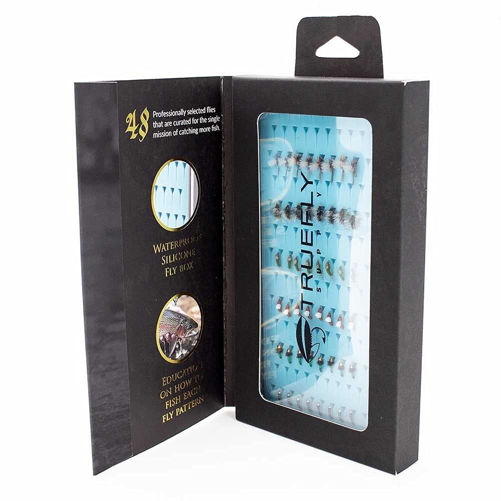 TrueFly Supply Private Reserves Midge Fly Collection 48 Fly Fishing Flies in a Waterproof Fly Box for Dry Fly & Wet Fly Fishing Fly Assortment