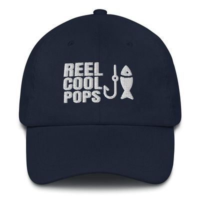 CreativeTees4You Reel Cool Pops Fishing Fisherman Gift Embroidered Dad Hat Adjustable Cotton Cap Navy