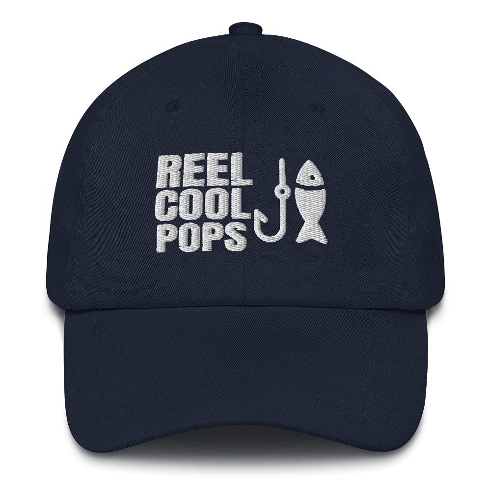 CreativeTees4You Reel Cool Pops Fishing Fisherman Gift Embroidered Dad Hat Adjustable Cotton Cap Navy