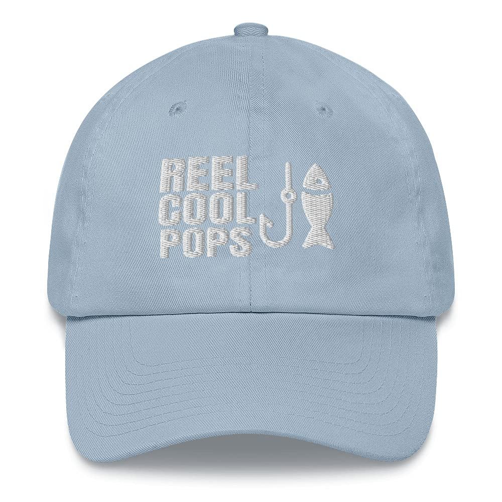 CreativeTees4You Reel Cool Pops Fishing Fisherman Gift Embroidered Dad Hat Adjustable Cotton Cap Light Blue