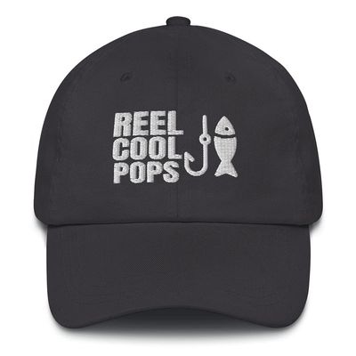 CreativeTees4You Reel Cool Pops Fishing Fisherman Gift Embroidered Dad Hat Adjustable Cotton Cap Dark Grey