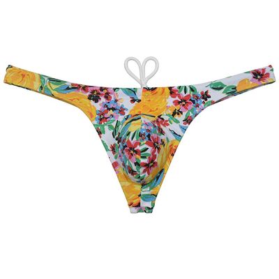 OROCOJUCO Sexy Men's Swim Thong Bikini Swimwear Board Surf Short Trunks Contour Pouch Tangas Swimsuit Yellow Peony L