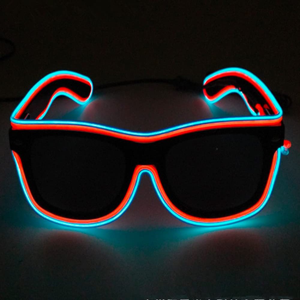 Neon LED Glasses, Flashing Shutter Neon Glowing Glasses Neon EL Wire Shutter Glasses with 4 Modes for Nightclubs, DJ, Concert, Halloween (Blue Orange)