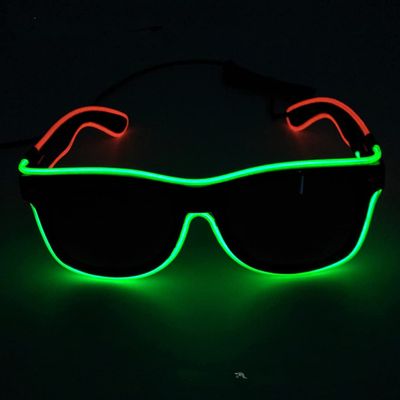 Neon LED Glasses, Flashing Shutter Neon Glowing Glasses Neon EL Wire Shutter Glasses with 4 Modes for Nightclubs, DJ, Concert, Halloween (Green Red)