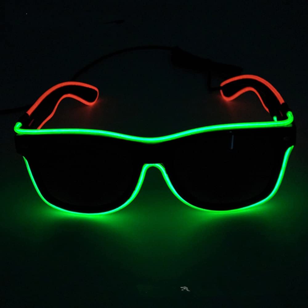 Neon LED Glasses, Flashing Shutter Neon Glowing Glasses Neon EL Wire Shutter Glasses with 4 Modes for Nightclubs, DJ, Concert, Halloween (Green Red)