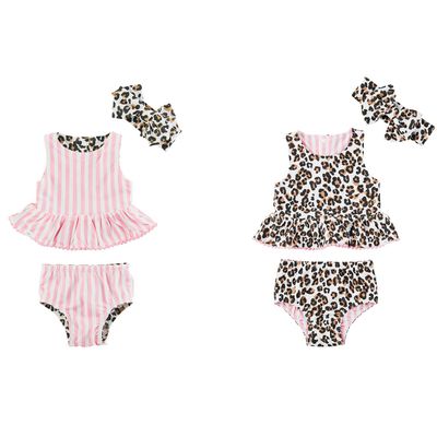 Mud Pie Girls Reversible Swimsuit & Headband Set, Leopard, 9 Months