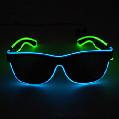 Neon LED Glasses, Flashing Shutter Neon Glowing Glasses Neon EL Wire Shutter Glasses with 4 Modes for Nightclubs, DJ, Concert, Halloween (Blue Green)