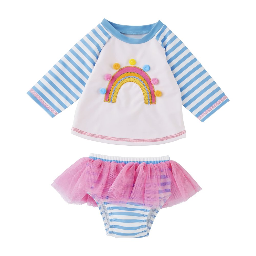 Mud Pie Girls Rash Guard Set, Rainbow, 3T