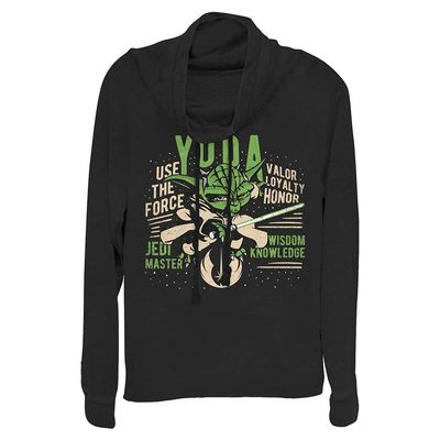 Star Wars Junior's Clone Wars Yoda Women's Long Sleeve Cowl Neck Pullover, Black, 3X-Large