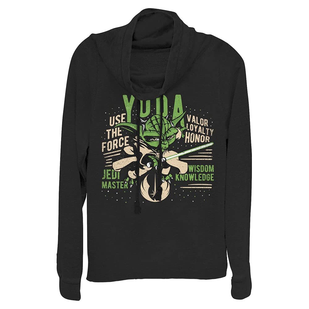 Star Wars Junior's Clone Wars Yoda Women's Long Sleeve Cowl Neck Pullover, Black, 3X-Large