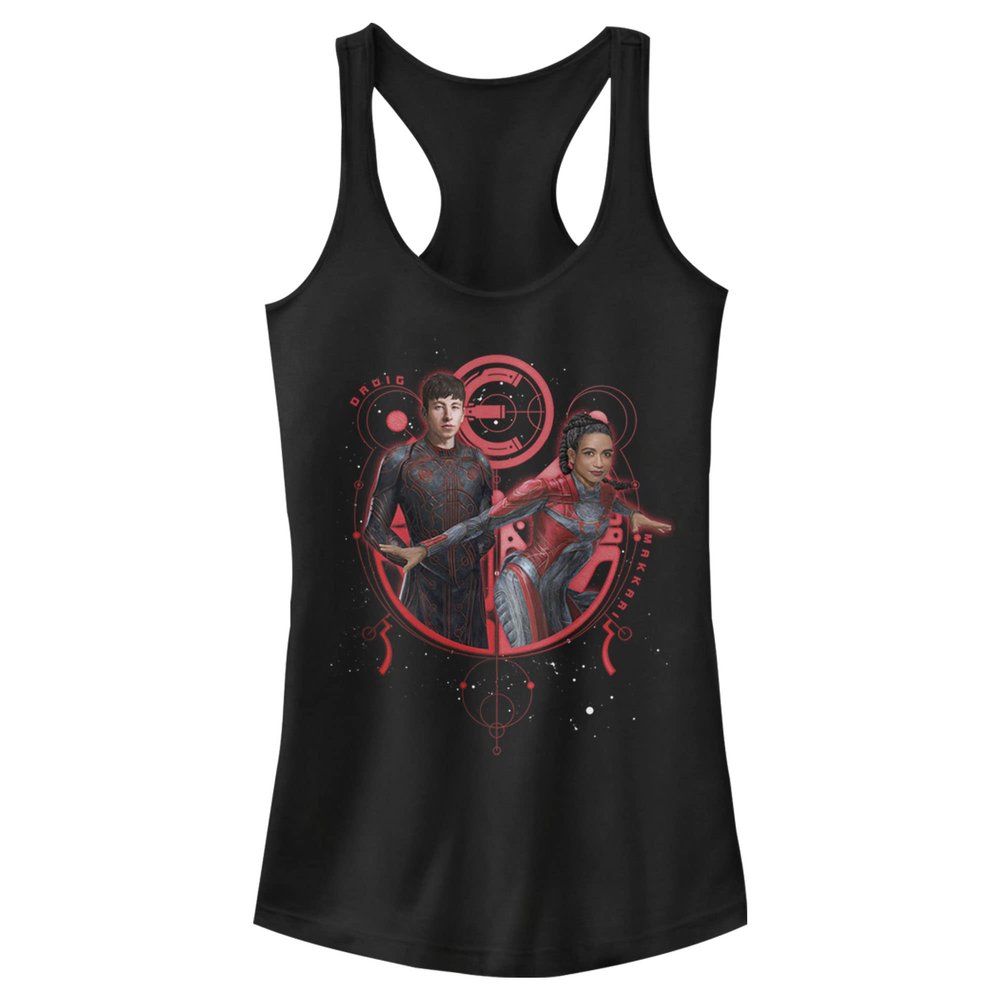 Marvel Junior's Eternals DRUIG and MAKKARI Duo Slim Fit, Scoop Hem Racerback Tank, Black, X-Small