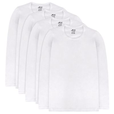 Brix Boys' Long Sleeve Tees - Tagless Crewneck Cotton Soft 4-pk Shirts. 2-20 (3-4T, White 4-Pack)