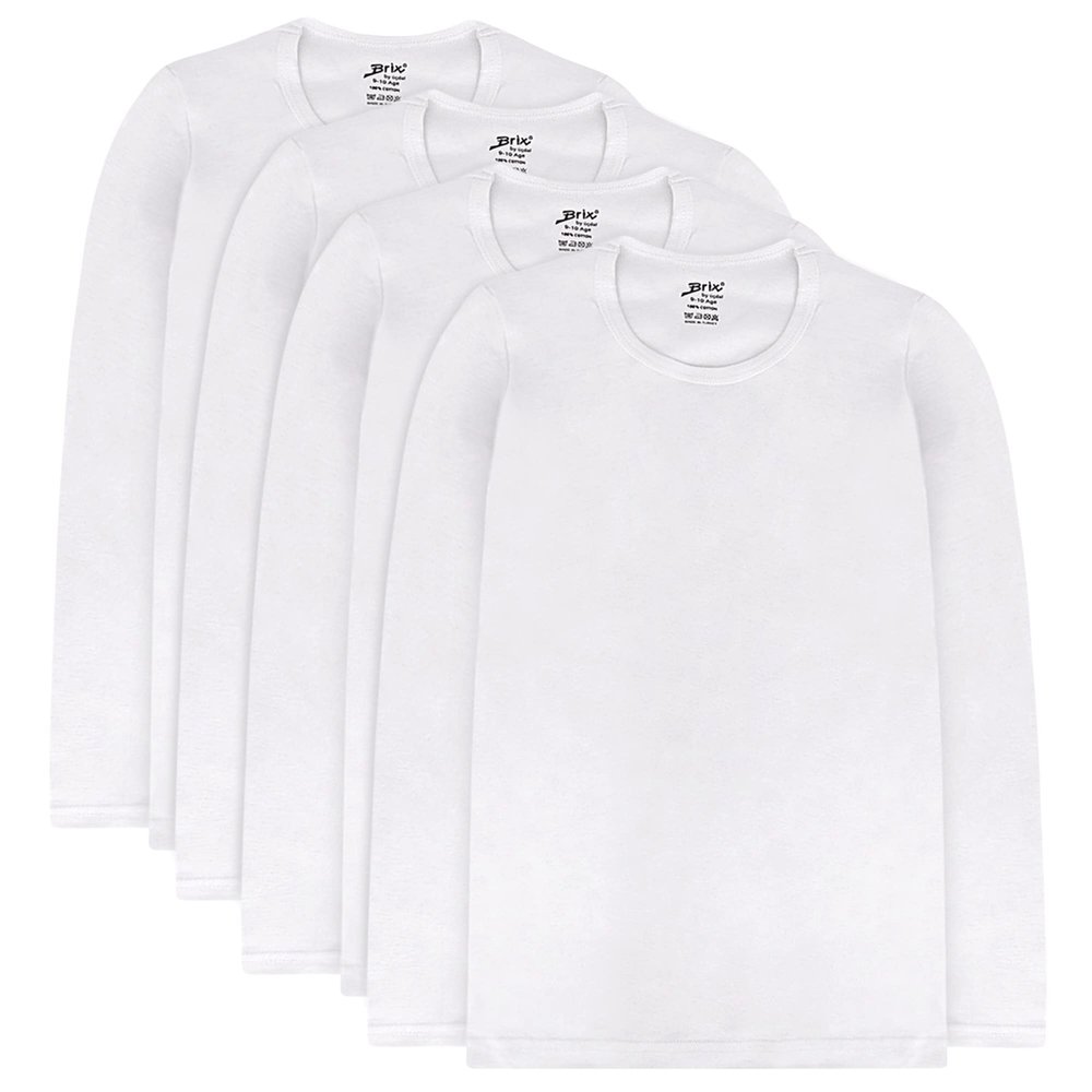 Brix Boys' Long Sleeve Tees - Tagless Crewneck Cotton Soft 4-pk Shirts. 2-20 (3-4T, White 4-Pack)