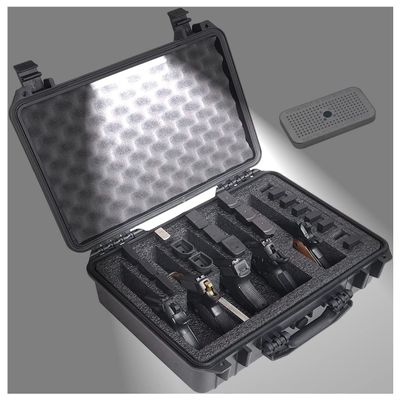 Case Club 5 Pistol and 25 Magazine with Emergency Light - Pre-Cut Heavy Duty Waterproof Case comes with Included Silica Gel Canister to Help Prevent Gun Rust (Lighted)