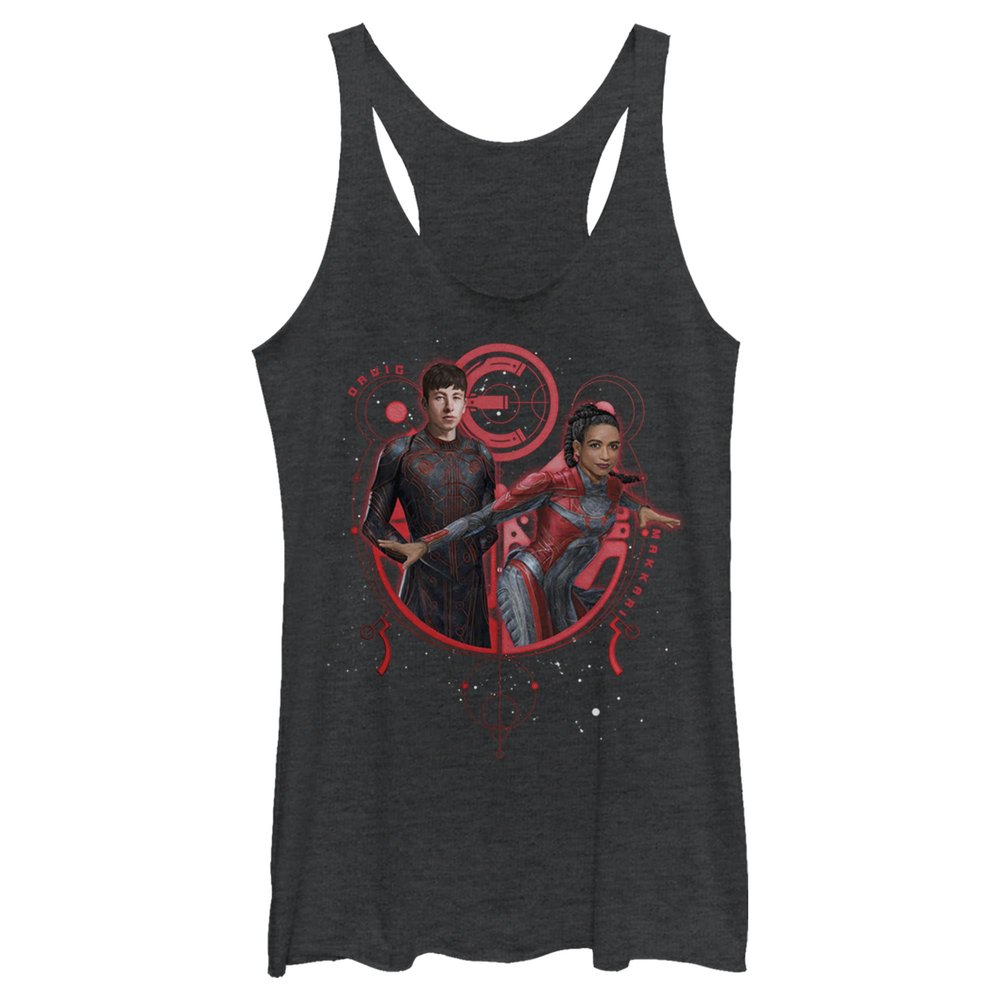 Marvel Junior's Eternals DRUIG and MAKKARI Duo Tri-Blend Racerback Layering Tank, Black Heather, Small