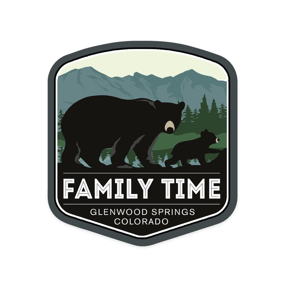 Die Cut Sticker Glenwood Springs, Colorado, Family Time, Black Bear and Cub, Vinyl Sticker, (Waterproof Decal for Cars, Water Bottles, Laptops, Coolers), Large