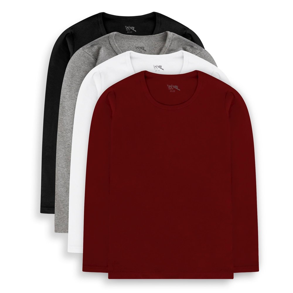 Brix Boys' Long Sleeve Tees - Tagless Crewneck Cotton Soft 4-pk Shirts. 2-20 (11-13 Years, Black, White, Grey, Marron)