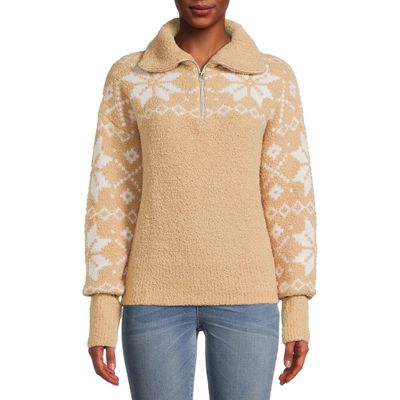 Time and Tru Women's Super Soft Quarter Zip Pullover (Beige, XL)