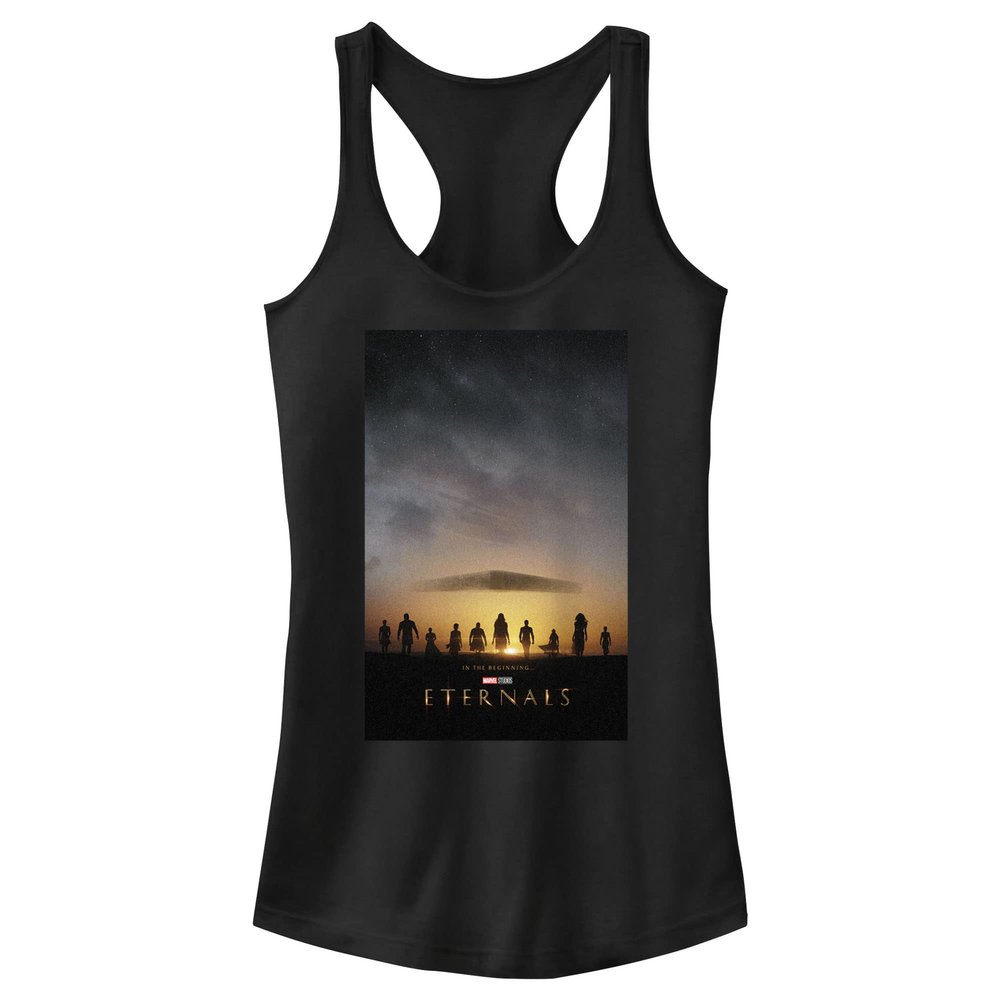 Marvel Junior's Eternals Poster Slim Fit, Scoop Hem Racerback Tank, Black, Large