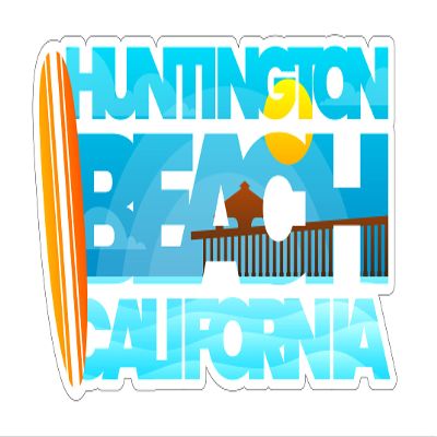 Huntington Beach, California, 3 inch Sticker, S362, (Waterproof Vinyl Decal for Car, Water Bottle, Laptop, iPad, Window, Cooler, Luggage, Bumper, Toolbox, Locker), 3 inch