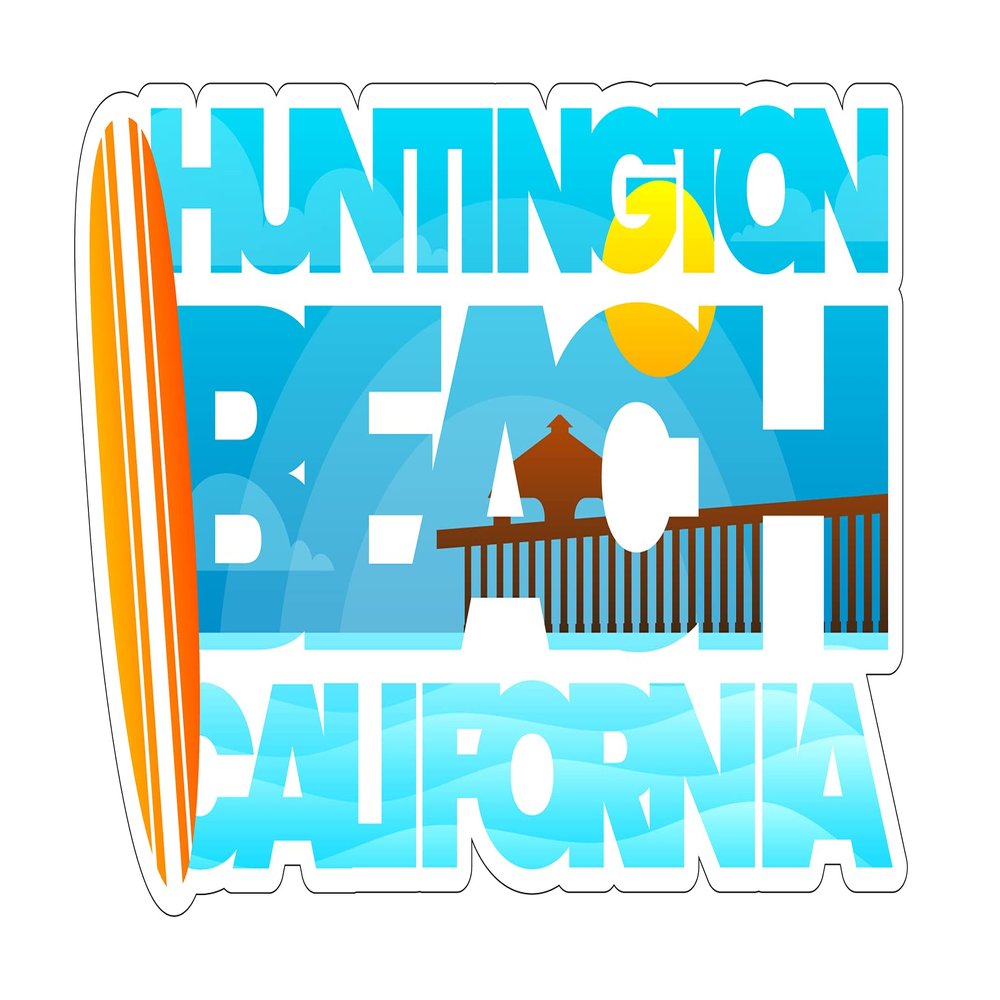Huntington Beach, California, 3 inch Sticker, S362, (Waterproof Vinyl Decal for Car, Water Bottle, Laptop, iPad, Window, Cooler, Luggage, Bumper, Toolbox, Locker), 3 inch