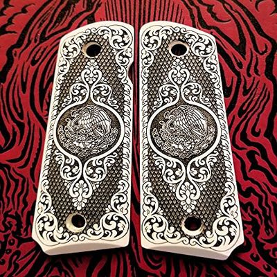 Colt 1911 Full Size Custom 3D Engraved Ivory Grips Scroll Mexican Flag Eagle Aquila