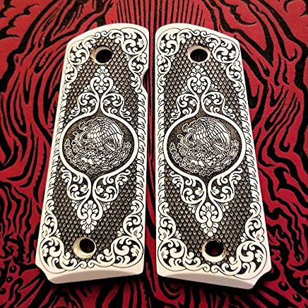 Colt 1911 Full Size Custom 3D Engraved Ivory Grips Scroll Mexican Flag Eagle Aquila