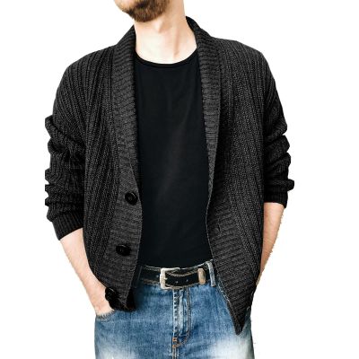tuduoms Mens Knitted Cardigan Sweaters Fashion Color Block Shawl Collar Button Up Sweater Winter Long Sleeve Knitwear Jumpers