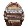 Mens Grassland Cow Vintage Oversize Knitted Sweater Long Sleeve Round Neck Knitted Pullover Jumper Unisex Fall Tops Coffee view 1