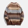 Mens Grassland Cow Vintage Oversize Knitted Sweater Long Sleeve Round Neck Knitted Pullover Jumper Unisex Fall Tops Coffee view 4