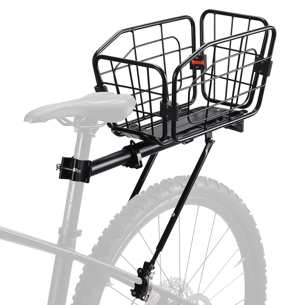ANGGOER Rear Bike Rack with Basket, 165 LB Load Bike Cargo Rack - Aluminum Alloy Bike Rack for Back of Bike with Free Bungee Cord & Waterproof Cover & Installation Tool