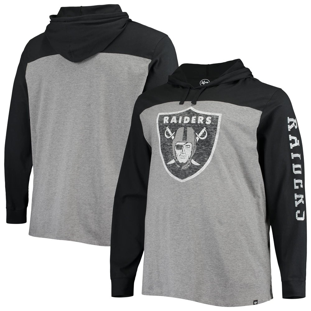 47 Men's Heathered Gray/Black Las Vegas Raiders Franklin Wooster Long Sleeve Hoodie T-Shirt
